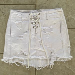 Sunset + Spring White Cotton Distressed Jean Skirt